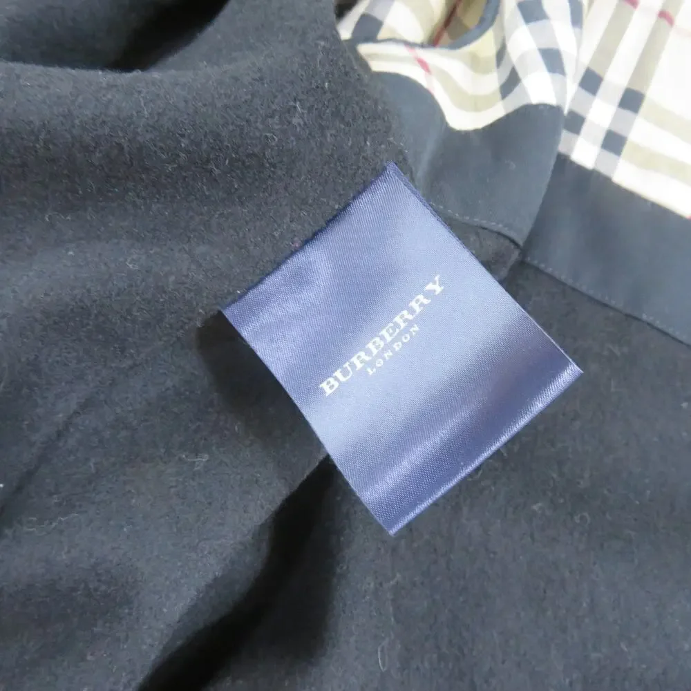Burberry London Long Trench Coat Jacket Black Nova Check Plaid Lining Mens 44R